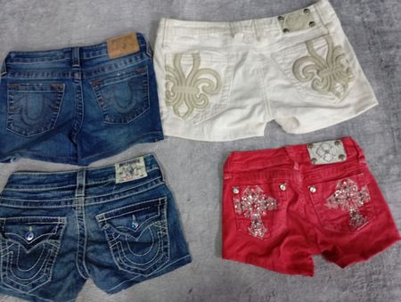 CR6866 Upcycled Y2K Miss Me & True Religion Shorts