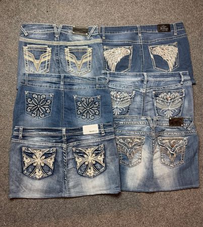 Y2K denim embroidered mini skirt