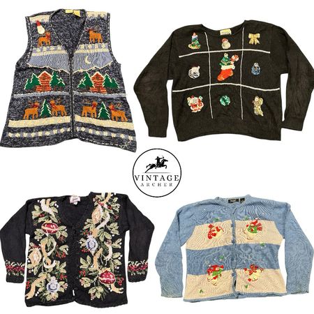 Vintage Christmas Floral Jumpers & Cardigans: 10 Pcs (S-4)