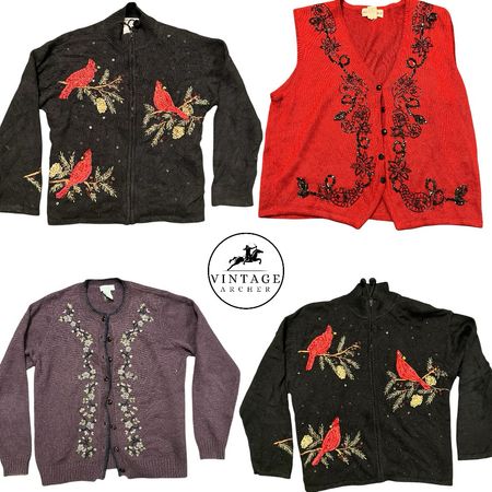 Vintage Birds and Flowers Jumpers/Cardigans: 10 Pcs (S-7)