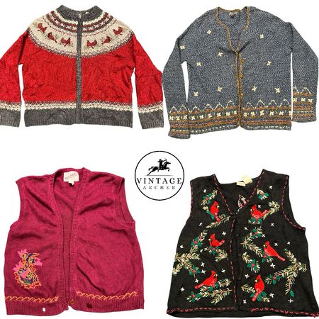 Vintage Birds and Flowers Jumpers/Cardigans: 10 Pcs (S-8)