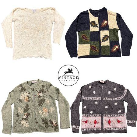 Vintage Jumpers/Cardigans Flowers & Embroidery: 10Pcs (S-10)
