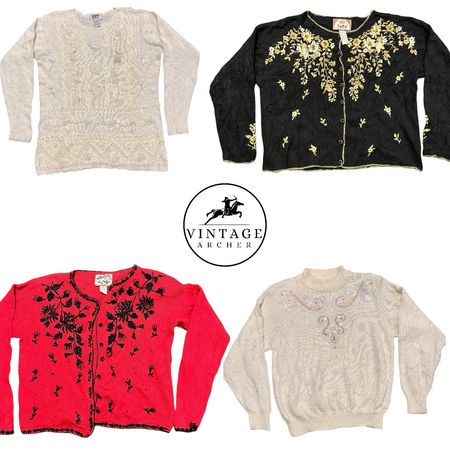 Vintage Jumpers/Cardigans Flowers & Embroidery: 10 Pcs (S-11)