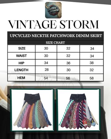 Upcycled Necktie Patchwork Denim Skirt