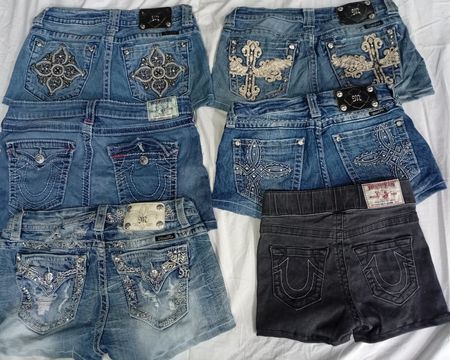 CR6905 Upcycled Miss Me & True Religion Shorts