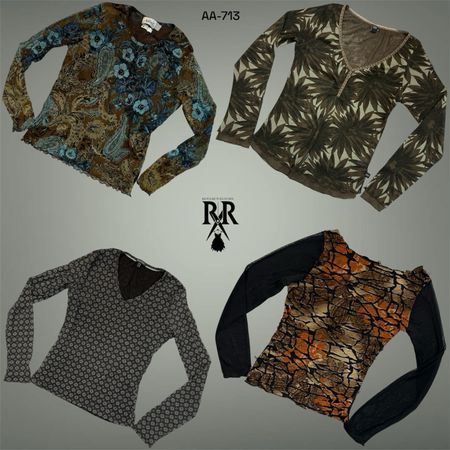 Y2K Boho Earthy Tone Full Sleeve Mesh Mix Tops (AA-713)