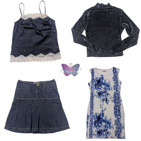 Y2K Printed Dresses - Denim Mini skirts & Mix Blouse Cami / Half Sleeves / Lace Blouse(SV-09)