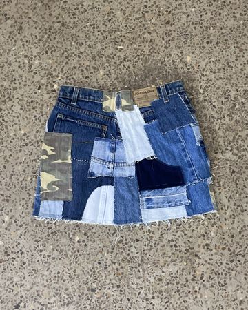 Upcycled Patchwork Denim Skirt