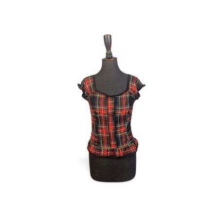 UPCYCLED Y2K TARTAN RUFFLE CORSET TOP