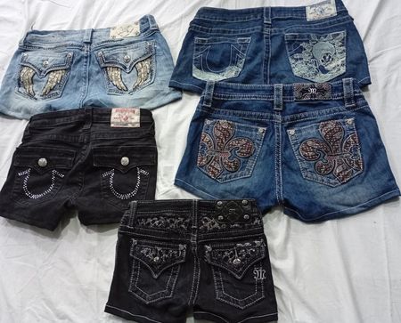 CR6919 Upcycled Miss Me & True Religion Shorts