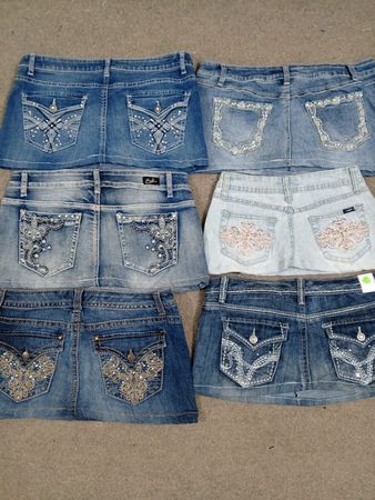 HD1381 Ladies Upcycled Y2K Embellished Denim Micro Mini Skirts