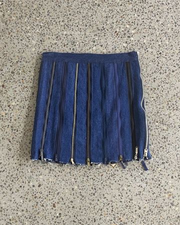 Upcycled Multi-Zip Denim Mini Skirt