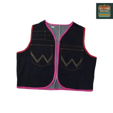 Upcycled Denim Gilet with Contrast Pipings