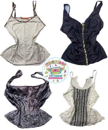 Vintage Y2K Camisole & Party Top Mix – 11pcs Ruched, Velvet & Printed Tops | VR226 ✨