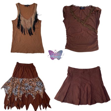 Y2K Earth Tone Vintage Mix Bundle – Brown Tops - Mini Skirts & Dresse’s (SV-011)