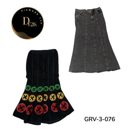 Y2K Denim Long Skirt – Vintage Retro Midi Skirt (GRV-3-076)