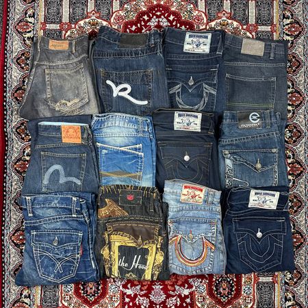 Men’s mix Hip-Hop Y2k Embroidery True Religion Evisu Jeans 12 Pieces