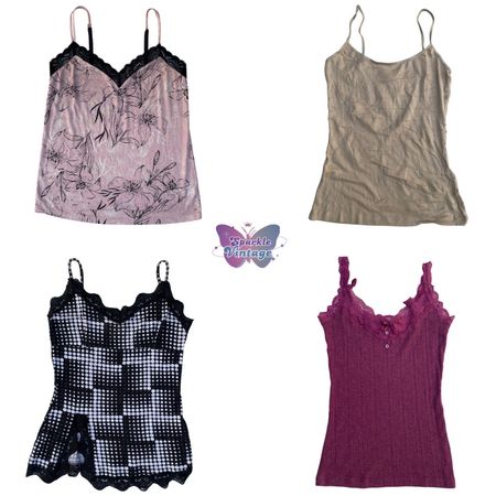 Y2k Cami Sole Blouse - Pink Floral Lace Cami - Beige Basic Cami - Black Polka Dot Lace Cami (SV-18)