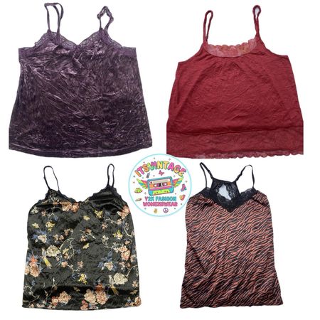 Vintage Y2K Camisole & Lace Top Mix – 9pcs Printed & Satin Style Tops | VR223 ✨