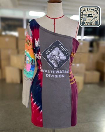 Upcycled Graphic Panel One-Shoulder Dress