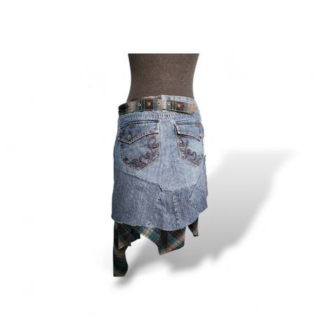 UPCYCLED DENIM TARTAN SKIRT