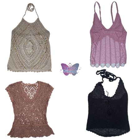 Y2K Crochet Knit Cami Tops Bundle – Boho Summer Halter & Lace Tops Mix (SV-027)