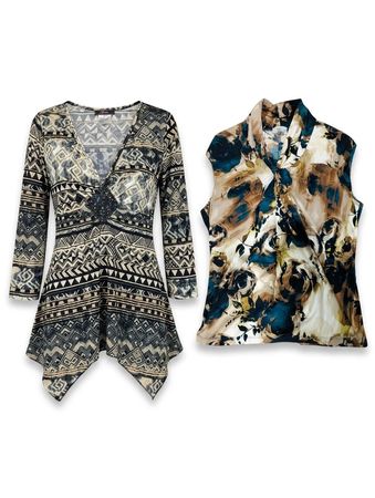 (FV-977) Y2K Earth Tone Boho Printed Summer tops