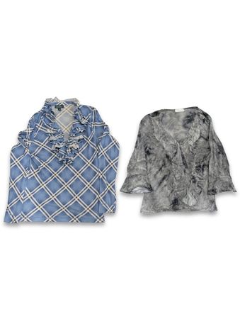 (FV-980) Vintage Grey Ruffle Sleeve Blouse