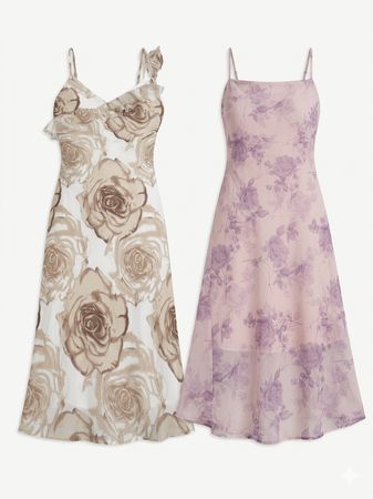 (FV-966) Vintage Brown Rose Print Y2K Summer dress