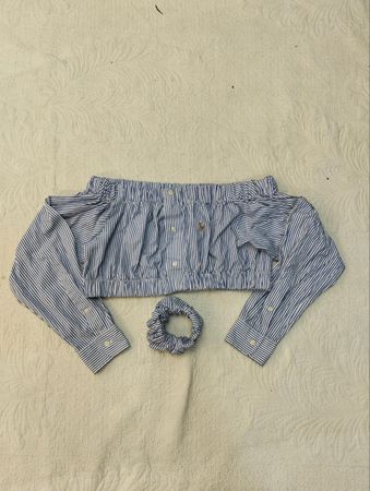Upcycled Ralph Lauren Off-Shoulder  Crop Top with Matching Scrunchie