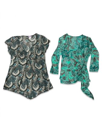 (FV-1001) Electric Aqua Paisley Dream Tops