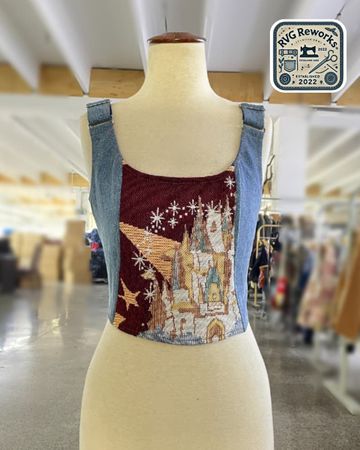 Upcycled Tapestry Panel Denim Corset Top