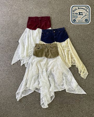 Upcycled Corduroy Lace Skirt