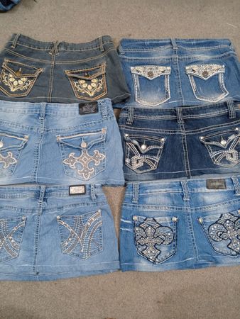 HD1421 Ladies Upcycled Y2K Embellished Denim Micro Mini Skirts