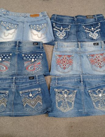 HD1420 Ladies Upcycled Y2K Embellished Denim Micro Mini Skirts