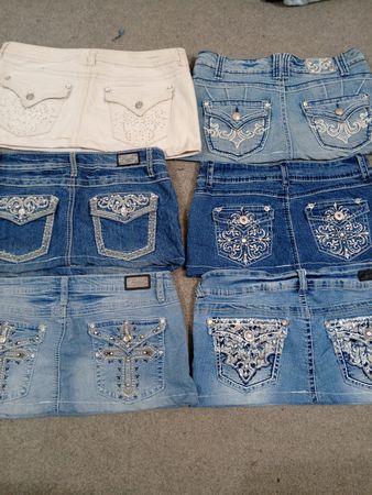 HD1419 Ladies Upcycled Y2K Embellished Denim Micro Mini Skirts