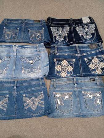 HD1418 Ladies Upcycled Y2K Embellished Denim Micro Mini Skirts