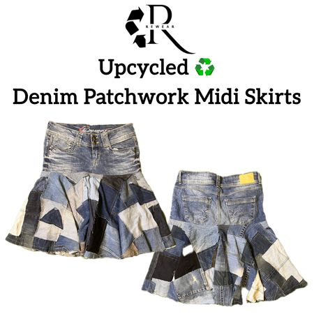 Upcycled Denim Patchwork Midi-Röcke