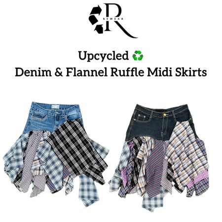 Upcycled Denim + Flannel Midi-Röcke