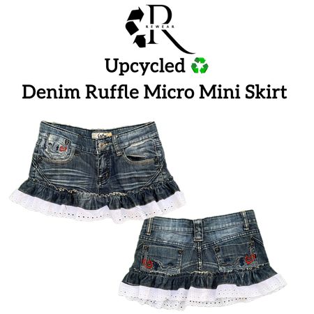 Upcycled Denim Ruffle Mini Röcke