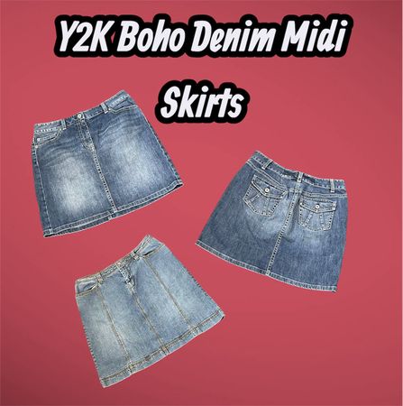 Gonne Midi in Denim Boho Y2K