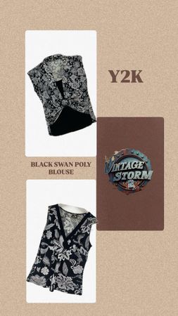 Y2K Black Swan Poly Blouse
