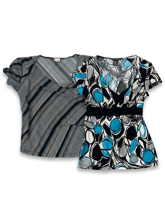 (FV-1005) Y2K Aqua Blue Abstract Print Tops Drop