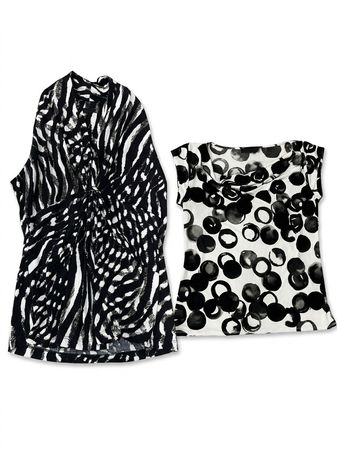 (FV-1010) Y2K Monochrome Abstract Mesh Tops Bundle