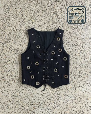 Upcycled Eyelet Lace-Up Denim Vest