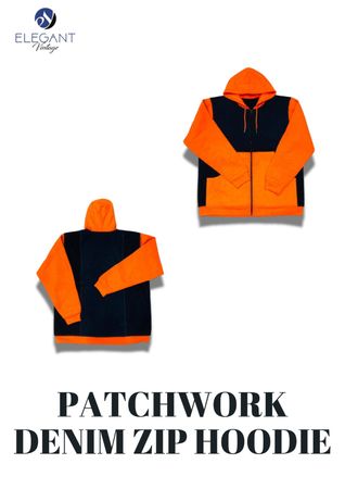 Upcycled Patchwork Denim Zip Hoodie - EVR0227