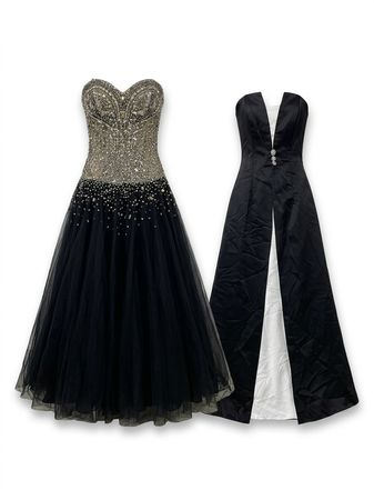 (FV-1018) Black Strapless Embellished Tulle Gown – Elegant Evening Party Dress