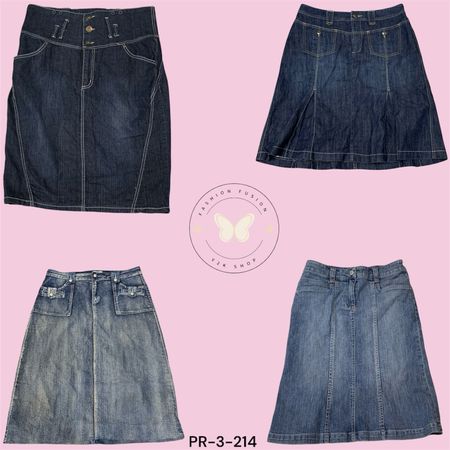 A-Line Denim Midi Skirt with Pockets (PR-3-214)