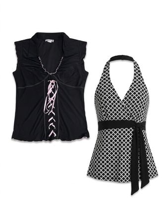 (FV-1027) Vintage Floral Monochrome Retro Tops
