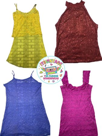 Vintage Y2K Lace & Party Top Bundle – 10pcs Sequin, Sheer & Statement Camis | VR256 ✨